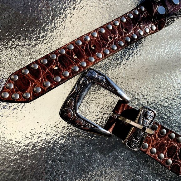 NANNI MADE IN ITALY WOMEN\'S BROWN LEATHER AND METAL DESIGNER BELT SIZE 36 main image 10